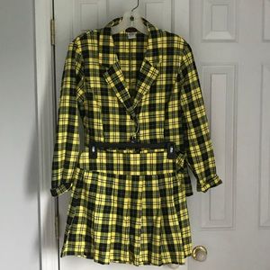Yellow/Black Plaid Skirt & Blazer Set